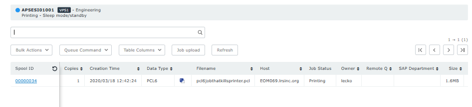 Printer Searchbar Screen Capture